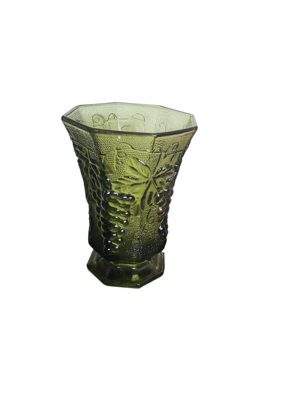 Anchor Hocking Olive Green Grape Embossed Glass Vase